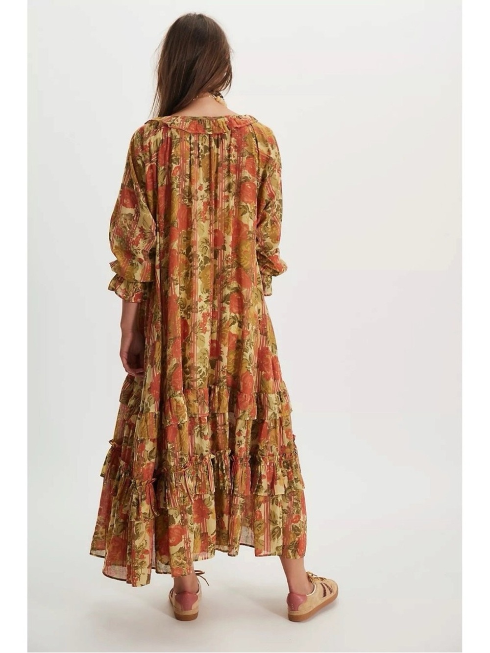 Free People Orange Multi Floral Ruffle Tiered Maxi Dress - Picture 2 of 9